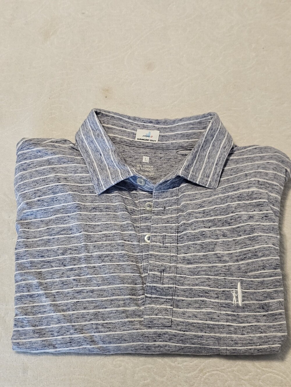 johnnie-O Neese Hangin' Out Polo Shirt Men's Large L Indigo Blue Striped Euc